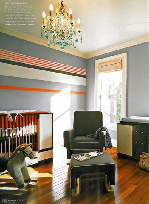orange stripe modern nursery baby room