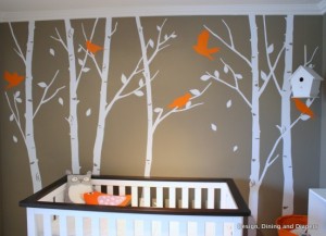 taupe orange nursery mural