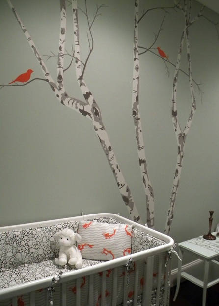 grey gray orange modern baby room nursery