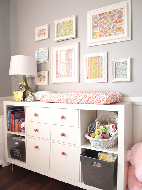 grey pink nursery changing table