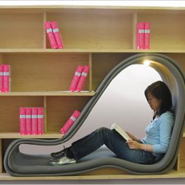 pine bookshelf with reading nook