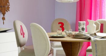 quirky number chairs pink beige purple decor cuckoo clock