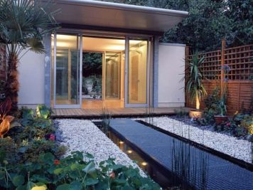 modern zen courtyard garden home office water feature